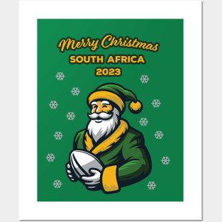 Merry Christmas South Africa 2023 Bokke Colors Rugby Santa Funny Posters and Art